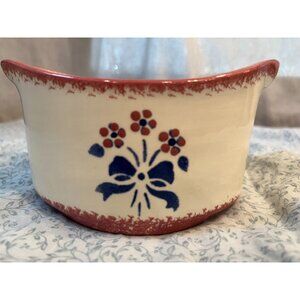 Vintage Sponge Ware Pottery signed B&B Hand Painted Flowers with Bow